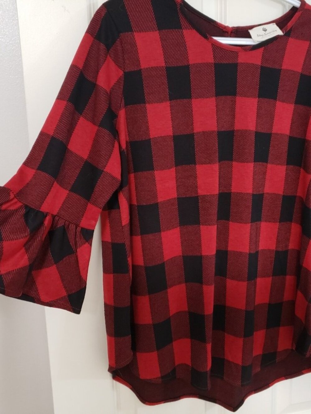 NWOT Plaid Bell Sleeve Blouse